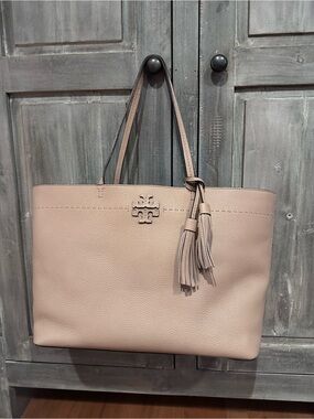 Tory Burch Powder Pink Pebbled Leather Tote with Tassel